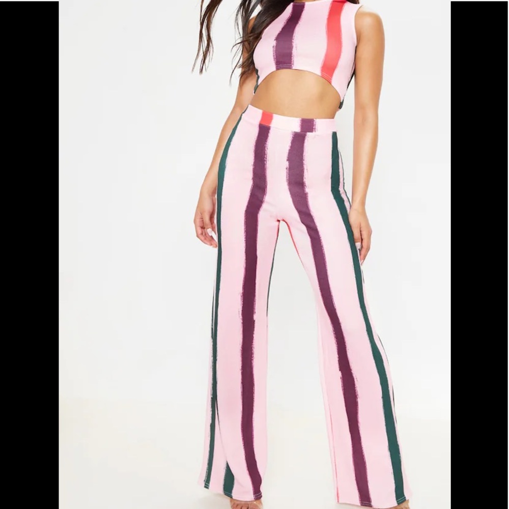 Light Pink Multi Thick Stripe Wide Leg Trousers